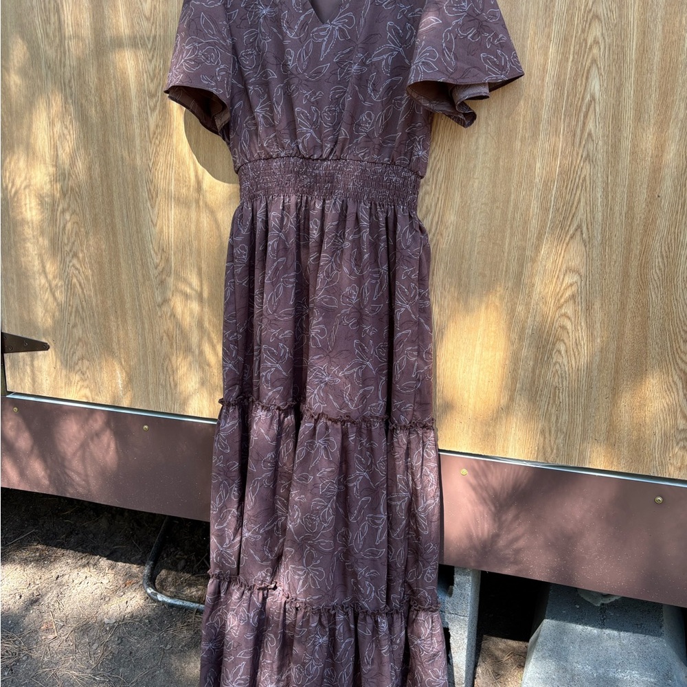 Mikarose Mauve Floral Tiered Maxi Dress